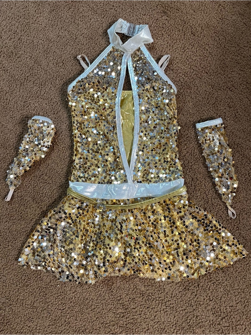 Girls Gold Sequin Dance Costume with Armlets
